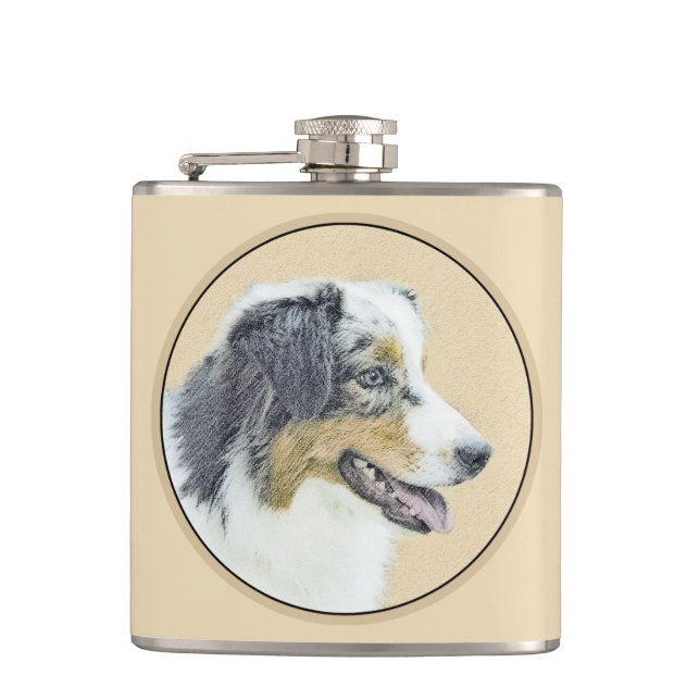 Australian Shepherd Painting - Original Dog Art Hip Flask (Front)