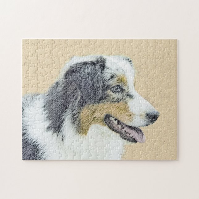 Australian Shepherd Painting - Original Dog Art Jigsaw Puzzle (Horizontal)