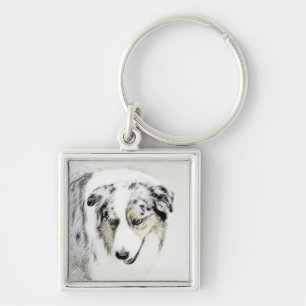Australian Shepherd Painting - Original Dog Art Key Ring