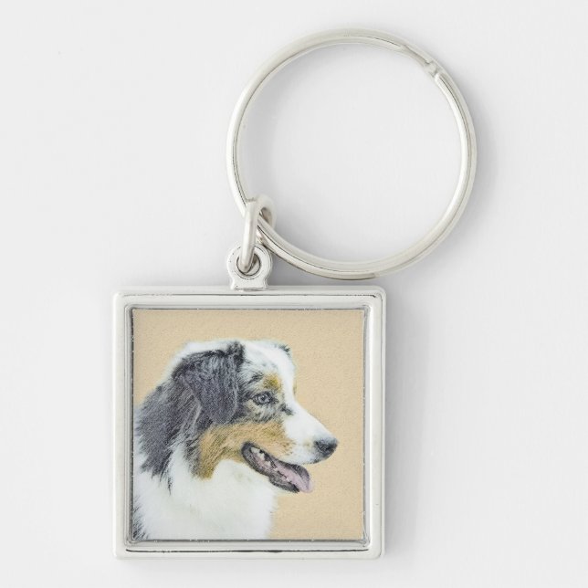 Australian Shepherd Painting - Original Dog Art Key Ring (Front)