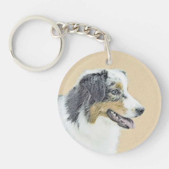 Australian Shepherd Painting - Original Dog Art Key Ring (Front)