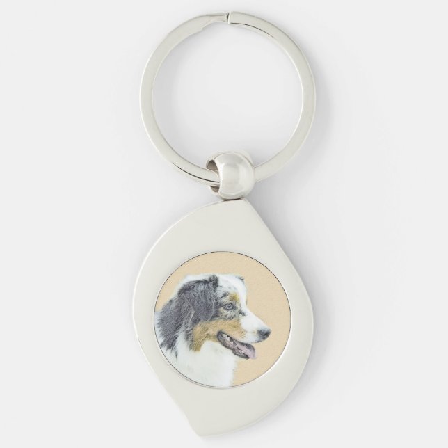 Australian Shepherd Painting - Original Dog Art Key Ring (Front)