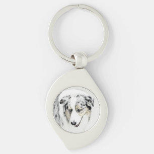 Australian Shepherd Painting - Original Dog Art Key Ring