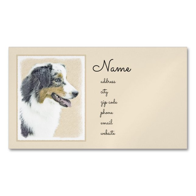 Australian Shepherd Painting - Original Dog Art Magnetic Business Card (Front)