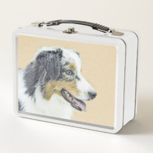 Australian Shepherd Painting - Original Dog Art Metal Lunch Box