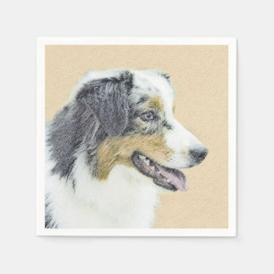 Australian Shepherd Painting - Original Dog Art Napkin