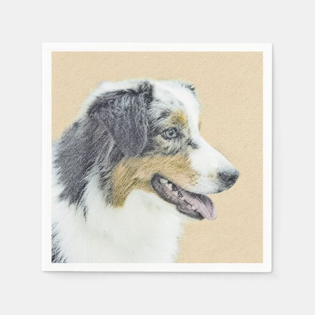 Australian Shepherd Painting - Original Dog Art Napkin (Front)