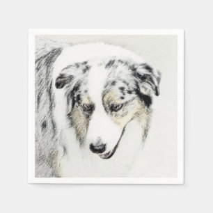 Australian Shepherd Painting - Original Dog Art Napkin