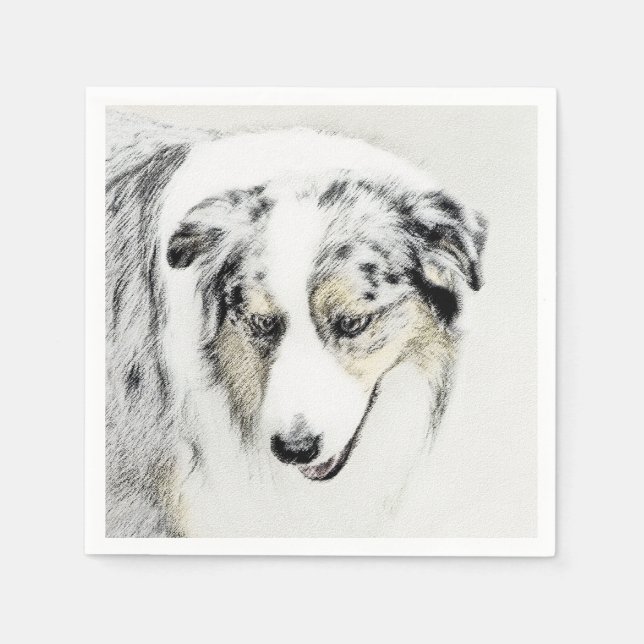 Australian Shepherd Painting - Original Dog Art Napkin (Front)
