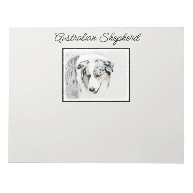 Australian Shepherd Painting - Original Dog Art Notepad (Front)