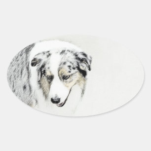Australian Shepherd Painting - Original Dog Art Oval Sticker