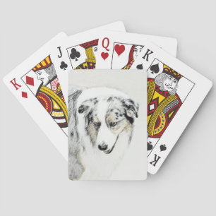Australian Shepherd Painting - Original Dog Art Playing Cards