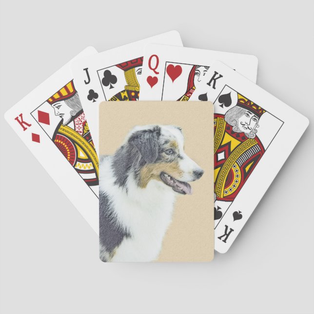 Australian Shepherd Painting - Original Dog Art Playing Cards (Back)