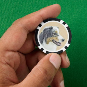 Australian Shepherd Painting - Original Dog Art Poker Chips
