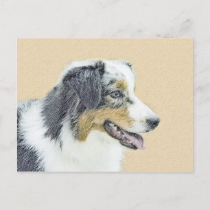 Australian Shepherd Painting - Original Dog Art Postcard
