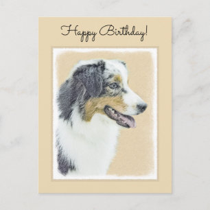 Australian Shepherd Painting - Original Dog Art Postcard