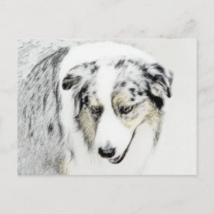 Australian Shepherd Painting - Original Dog Art Postcard