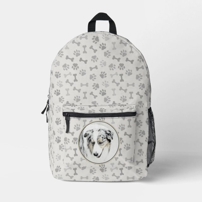 Australian Shepherd Painting - Original Dog Art Printed Backpack (Front)
