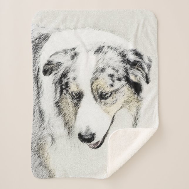 Australian Shepherd Painting - Original Dog Art Sherpa Blanket (Front)