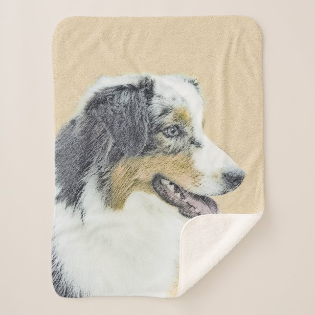 Australian Shepherd Painting - Original Dog Art Sherpa Blanket (Front)