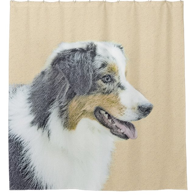 Australian Shepherd Painting - Original Dog Art Shower Curtain (Front)