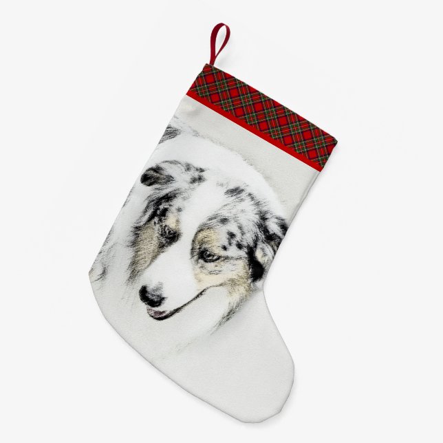 Australian Shepherd Painting - Original Dog Art Small Christmas Stocking (Front (Hanging))