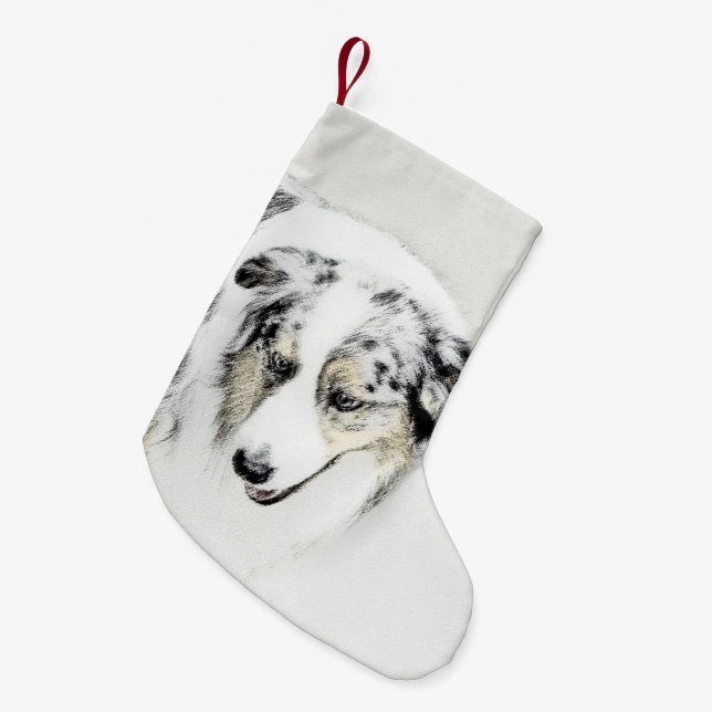 Australian Shepherd Painting - Original Dog Art Small Christmas Stocking (Front (Hanging))
