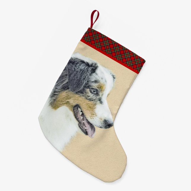 Australian Shepherd Painting - Original Dog Art Small Christmas Stocking (Front (Hanging))