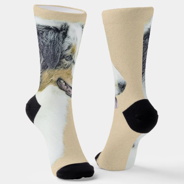 Australian Shepherd Painting - Original Dog Art Socks (Angled)