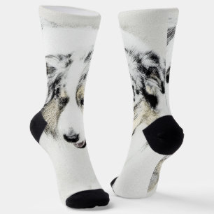 Australian Shepherd Painting - Original Dog Art Socks