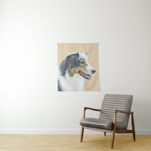 Australian Shepherd Painting - Original Dog Art Tapestry