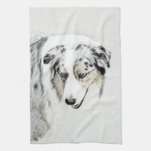 Australian Shepherd Painting - Original Dog Art Tea Towel