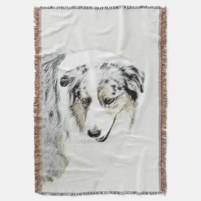 Australian Shepherd Painting - Original Dog Art Throw Blanket (Front Vertical)