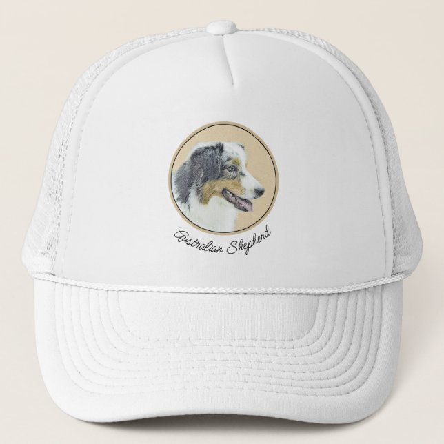 Australian Shepherd Painting - Original Dog Art Trucker Hat (Front)