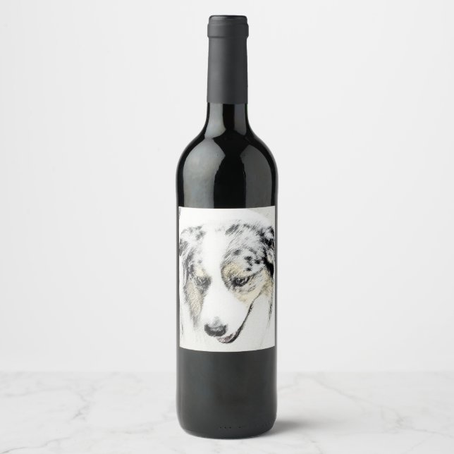 Australian Shepherd Painting - Original Dog Art Wine Label (Front)