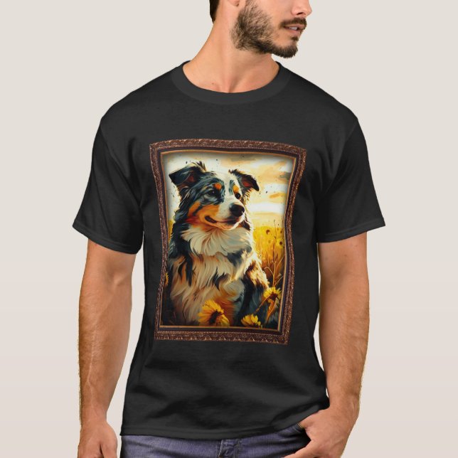 Australian Shepherd Painting Sunflower Flower Mom  T-Shirt (Front)