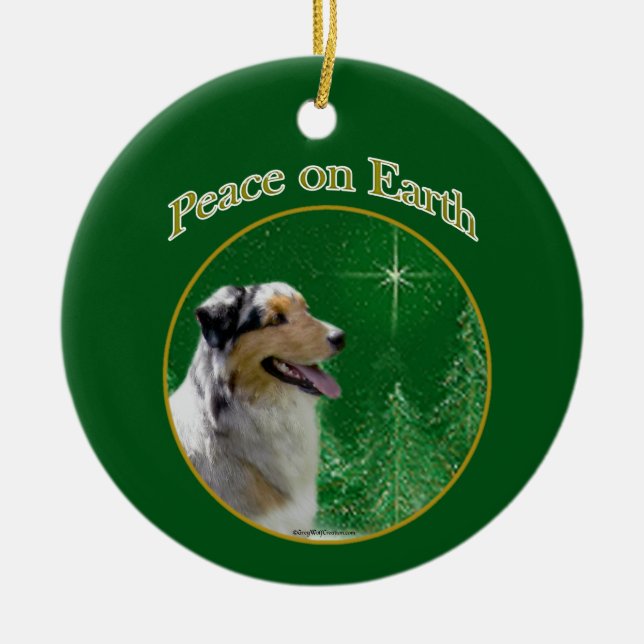 Australian Shepherd Peace Ceramic Tree Decoration (Front)