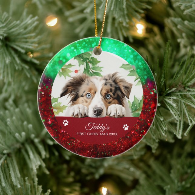 Australian Shepherd Personalised Christmas Ceramic Tree Decoration (Tree)