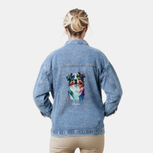 Australian Shepherd Personalised Watercolor Art Denim Jacket