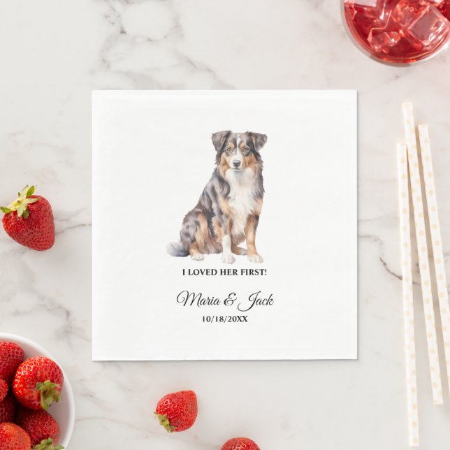 Australian Shepherd Pet Cocktail Wedding  Napkin (Insitu)