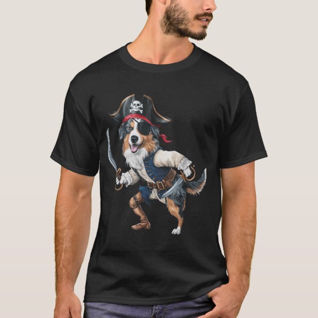 Australian Shepherd Pirate Halloween Mens Womens  T-Shirt (Front)