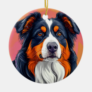Australian Shepherd Portrait For Pet Holiday Ceramic Tree Decoration