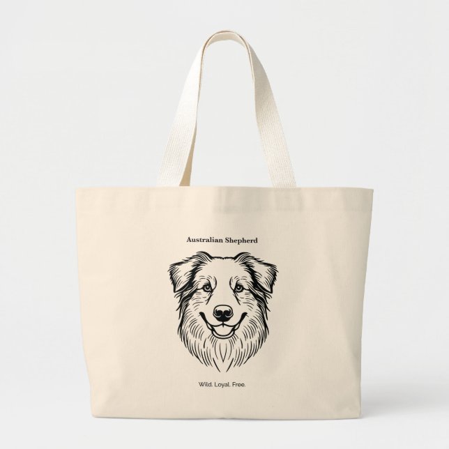 Australian Shepherd Portrait Large Tote Bag (Front)