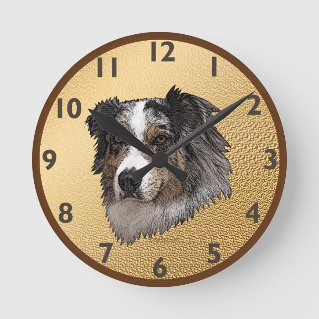 Australian Shepherd Portrait Round Clock (Front)
