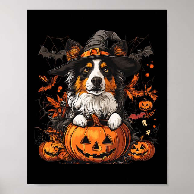 Australian Shepherd Pumpkin Halloween Thanksgiving Poster (Front)