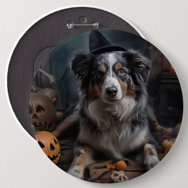 Australian Shepherd Pumpkins Halloween Scary 6 Cm Round Badge (Front & Back)