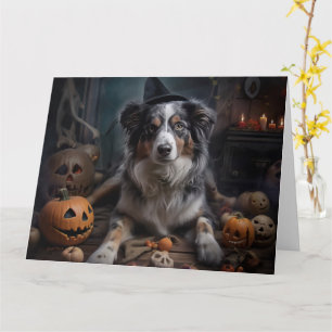 Australian Shepherd Pumpkins Halloween Scary Card