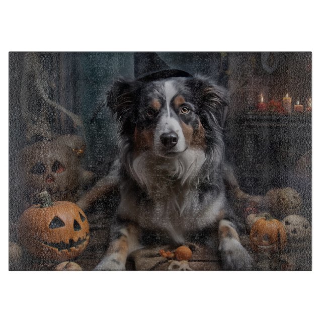Australian Shepherd Pumpkins Halloween Scary Cutting Board (Front)