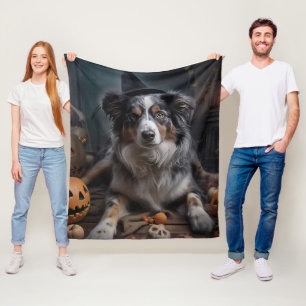 Australian Shepherd Pumpkins Halloween Scary Fleece Blanket