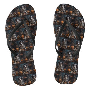 Australian Shepherd Pumpkins Halloween Scary Flip Flops